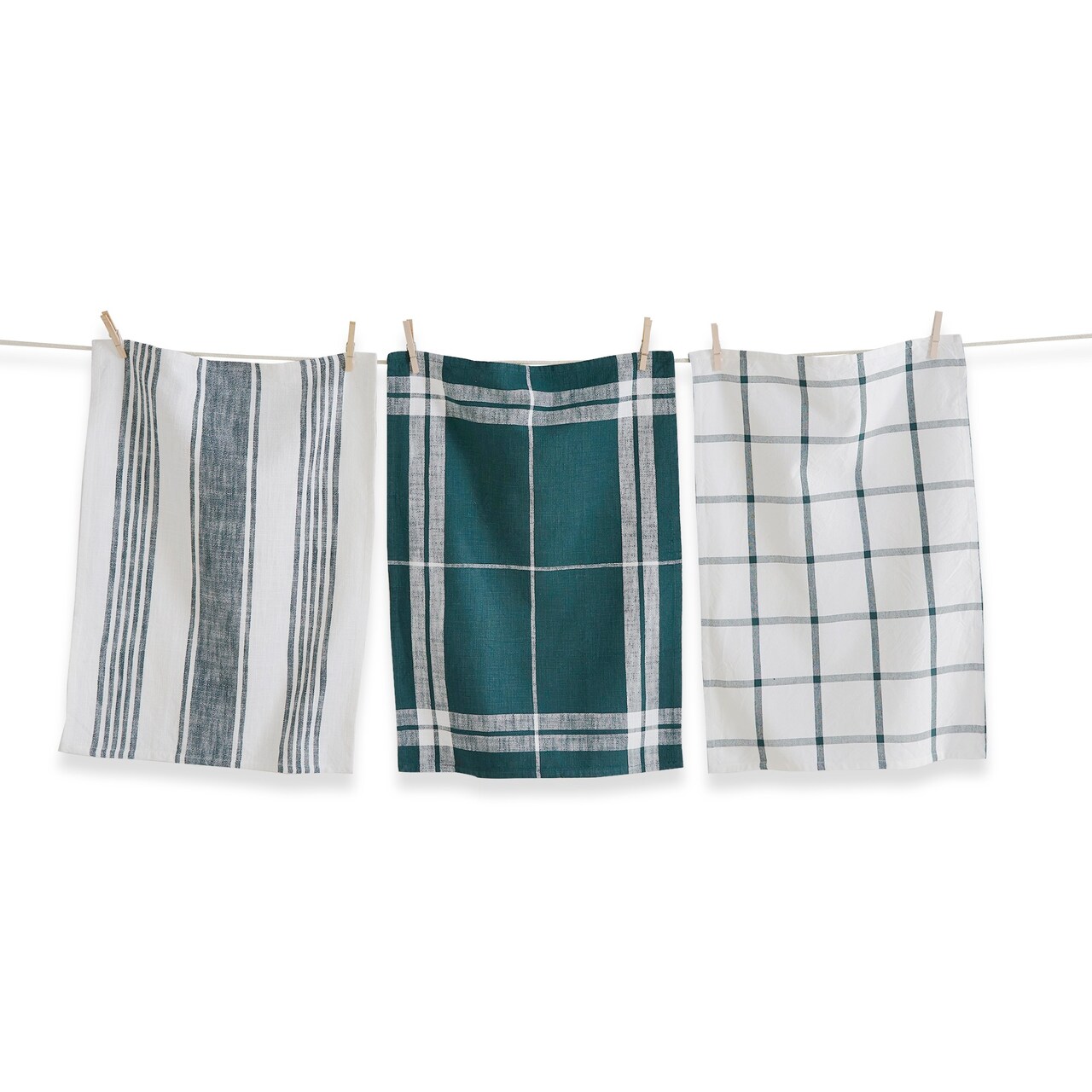 Classic Dark Green Dishtowel Set of 3 - Cotton Kitchen Towels for Everyday Use - Machine Washable Kitchen Textiles